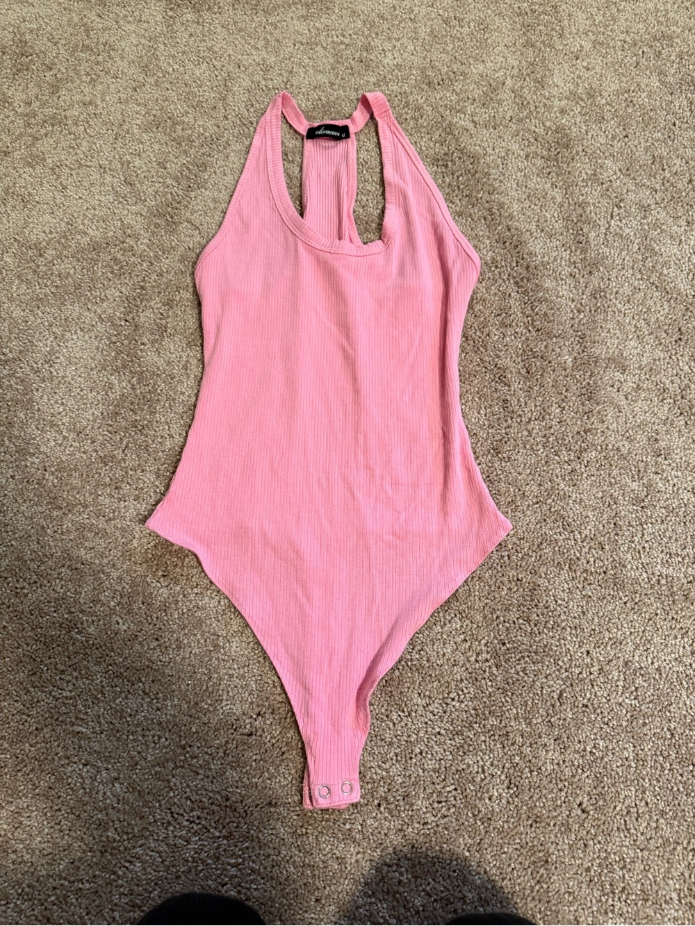 Olivaceous Pink Ribbed Racerback Bodysuit
